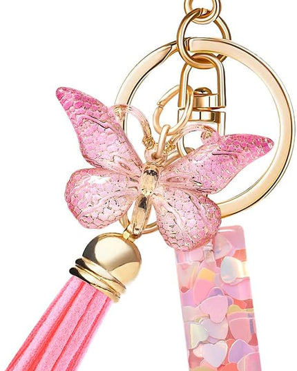 Fashion Alphabet Initial Letter Keychain Tassel Butterfly Pendant Key Ring for Purse Handbags Women Girl
