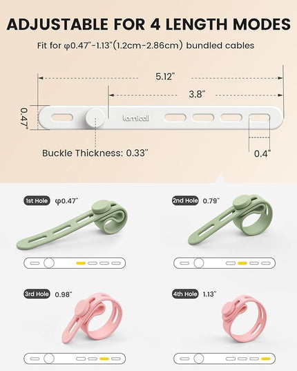 Lamicall 20Pack Silicone Cable Ties Cord Organizer - [4 Adjustable Holes] Multi Color Elastic Reusable Cord Wraps Management, Home Organizer Ties for Phone Charger Electrical Cable, Travel Essentials