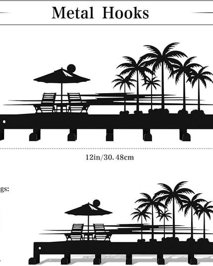 useNumber Bench Key Holder for Wall,Setting Sun and Coconut Trees Key Hooks Wall Mount Whith 7 Hooks,Tropical Style Key Hanger Wall Decor for Front Door,Hallway,Entryway,Office