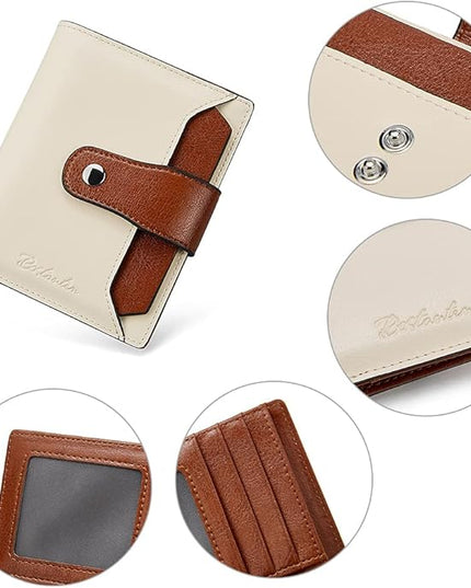 BOSTANTEN Women Leather Wallet RFID Blocking Small Bifold Zipper Pocket Wallet Card Case Purse with ID Window