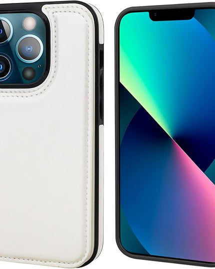 ONETOP Compatible with iPhone 13 Pro Max Wallet Case with Card Holder,PU Leather Kickstand Card Slots Case, Double Magnetic Clasp and Durable Shockproof Cover 6.7 Inch(White)