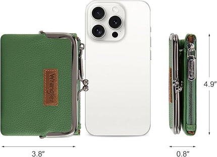 Montana West Wrangler Women's Wallet RFID Blocking Wallets Small Bifold Credit Card Holder with Kiss Clasp Green