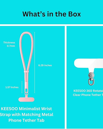 Minimalist Wrist Strap Phone Lanyard with Adjustable Drop-Proof Design, 7mm Reinforced Climbing Rope Material, 2 Phone Tether Tabs (Matching Metal and Rotatable Clear) - Ecru Beige