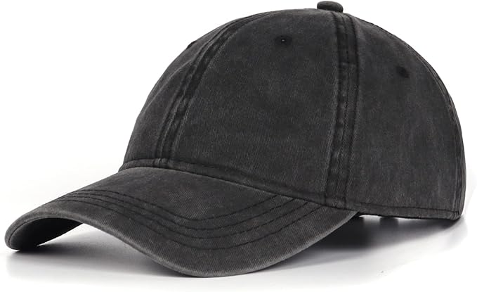 XXL Oversize Washed Denim Baseball Cap,Low Profile Jean Sports Cap for Big Heads 23.5"-25.5",Large Pigment Dyed Dad Hat