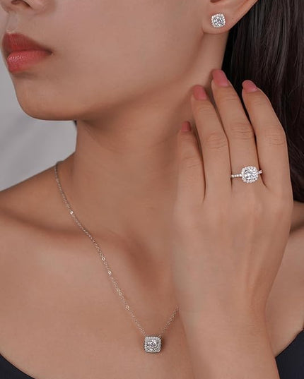 IMOLOVE Moissanite Solitaire Pendant Necklaces for Women Sterling Silver with 18K White Gold Plated 1-3 Carat D Color VVS1 Clarity Mossanite Jewelry for Women