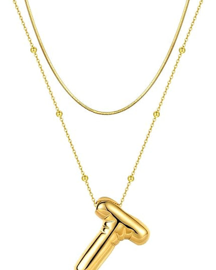 LUCA SMITH Initial Necklaces for Women, Dainty Balloon Bubble Letter, Name Letter Alphabet Pendant Layered Choker Chain Jewelry Gift