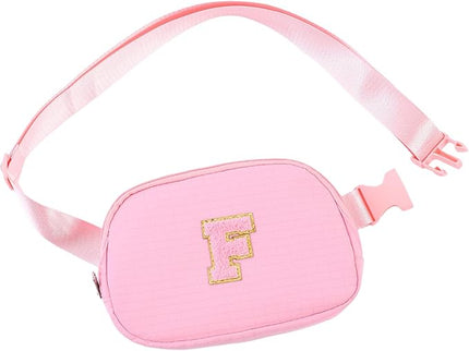 Glratn Initial Letter Fanny Pack for Girls,Patch Belt Bag,Toddler Crossbody Bags，Gifts for 3 4 5 6 7 8 9 10 11 12 Year Old Teens Kids,Christmas Graduation Gifts for Teen Girls.(Pink-F)