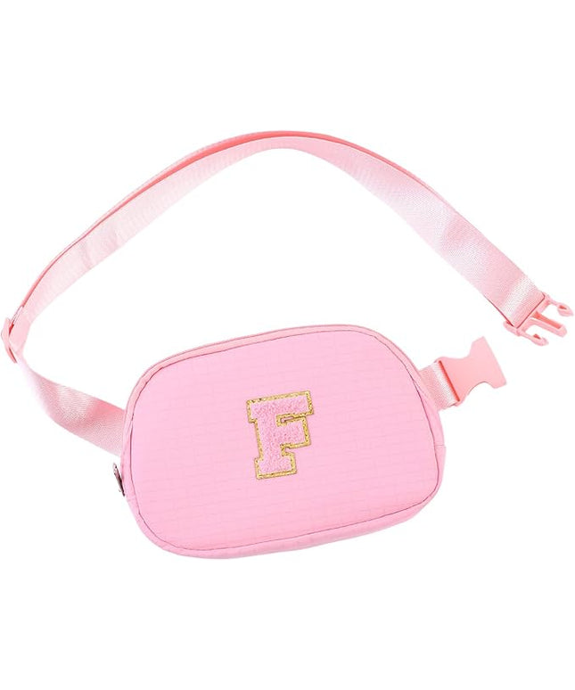 Glratn Initial Letter Fanny Pack for Girls,Patch Belt Bag,Toddler Crossbody Bags，Gifts for 3 4 5 6 7 8 9 10 11 12 Year Old Teens Kids,Christmas Graduation Gifts for Teen Girls.(Pink-F)