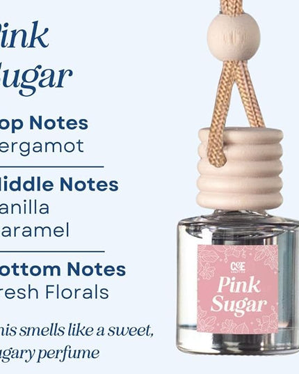 C&E Craft Co Hanging Car Air Freshener Diffuser 2 Pack, Long Lasting Fragrance Oil Car Freshener, Glass Bottle Auto Air Freshener, Made in USA (Pink Sugar + Pink Sands)