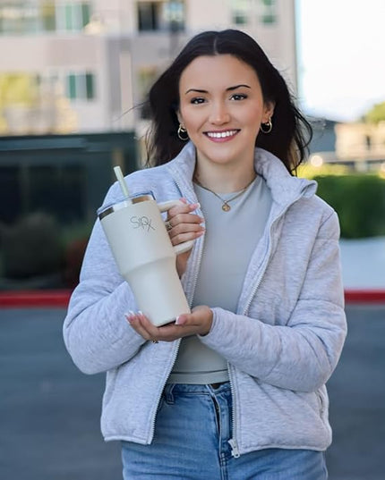 SIPX™ 40 oz Insulated Tumbler with Handle & Straw – Vacuum Insulated Stainless Steel, Leakproof, Cupholder Friendly – Perfect for Iced Coffee, Water & Travel – Purple