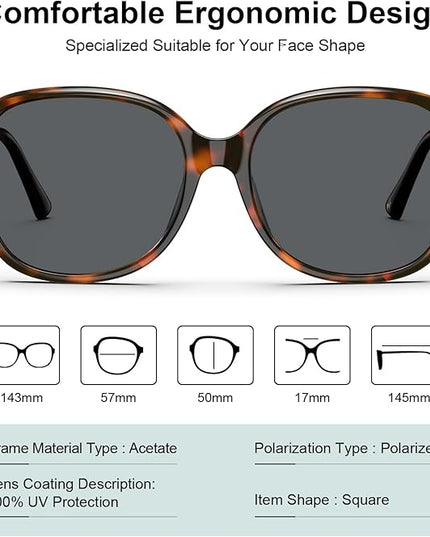 CARFIA Acetate Oversized Square Polarized Sunglasses for Women UV Protection Retro Trendy Big Shades