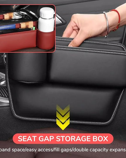 Car Leather Cup Holder Gap Bag,2025 Upgrade Car Storage Box with Cup Holder,Seat Storage Box Gap Filler Organizer for Glasses Phone Keys and Cards (Black, Passenger Seat)