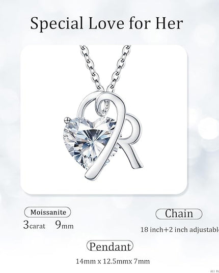 ForeverLove Heart Necklaces for Women, 4-2 Carats Heartshap Moissanite, Silver Pendant Jewelry, Anniversary Birthday Gifts for Wife, Girlfriend, Daughter, Mom