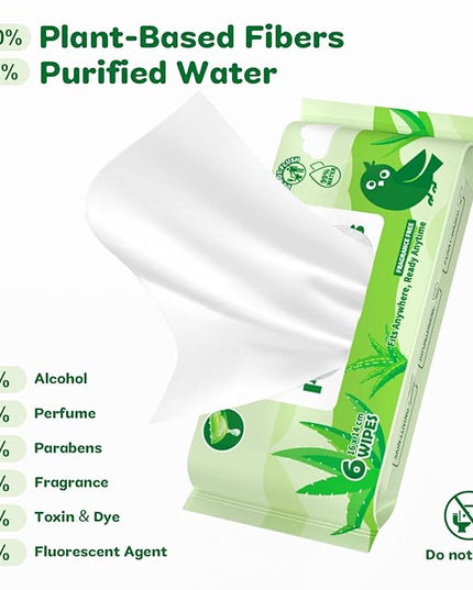 Unscented Wet Wipes Travel Size with Aloe Vera, Moisturizing Pocket Wipes for Sensitive Skin, 99% Water Hypoallergenic Mini Wipes Travel Essentials, 144 Count (24 Packs of 6)