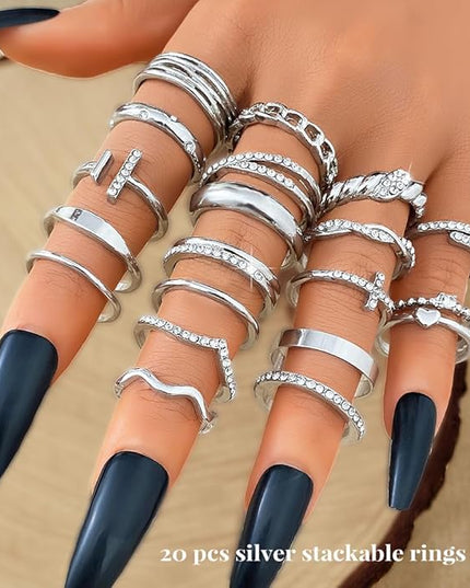 KISS WIFE Goldenen Silvery Black Kunckle Rings Set for Women, Dainty Simple Trendy Cute Stackable Finger Rings Pack, Perfect for Stacking Layering on Thumb and Knuckle, Mixed Size, Jewelry Gift