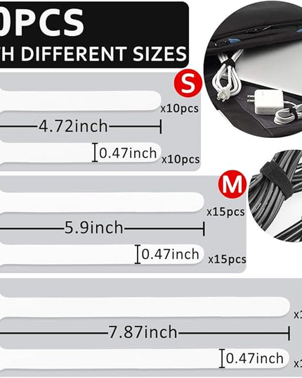 70pcs Cable Ties Reusable White Wire Ties Cable Management Cord Ties Reusable for Electronics Hook and Loop Cable Ties for Computer 4 6 8 Inch