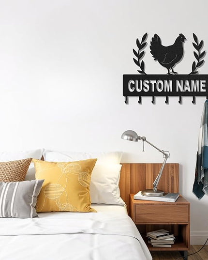 LOWACOS Personalized Key Holder for Wall, Custom Metal Chicken Key Hooks with Name, Meta Jacket Holder Hooks Organizer Rack, Jacket Hanger Decor for Kitchen, Entryway, Hallway, Office, Doorway