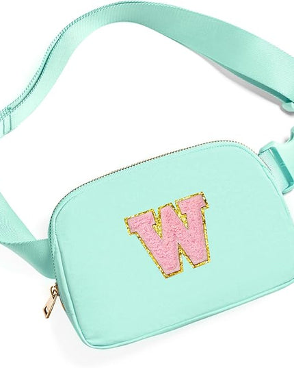 Gitus Belt Bag Fanny Pack Crossbody Bags with Initial Letter Patch Cute Stuff Birthday Gifts for Teenager Girls Trendy Preppy Stuff for Teen Girls Cool Stuff for Teens (Mint Green-W)