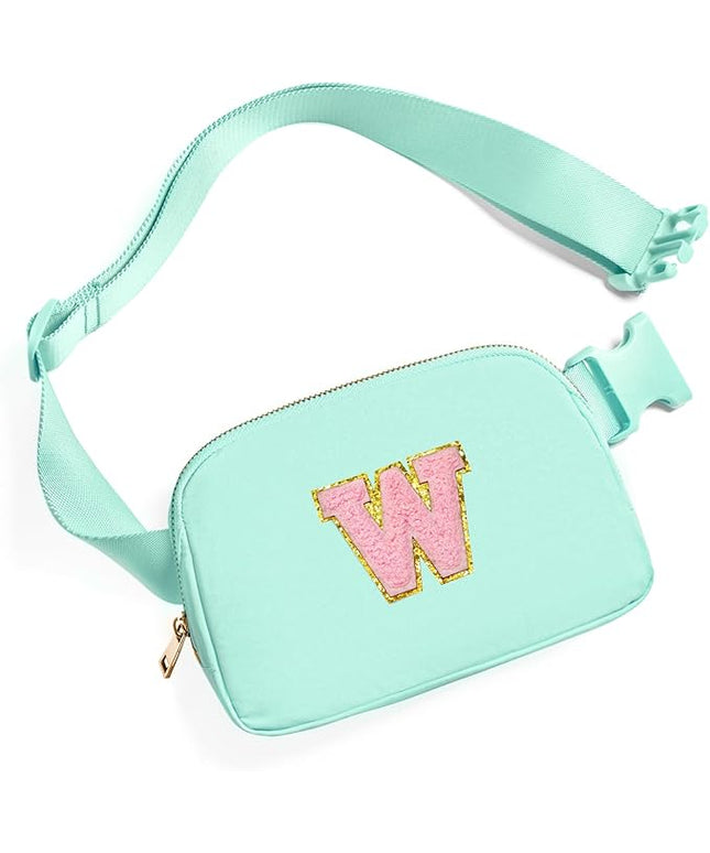 Gitus Belt Bag Fanny Pack Crossbody Bags with Initial Letter Patch Cute Stuff Birthday Gifts for Teenager Girls Trendy Preppy Stuff for Teen Girls Cool Stuff for Teens (Mint Green-W)