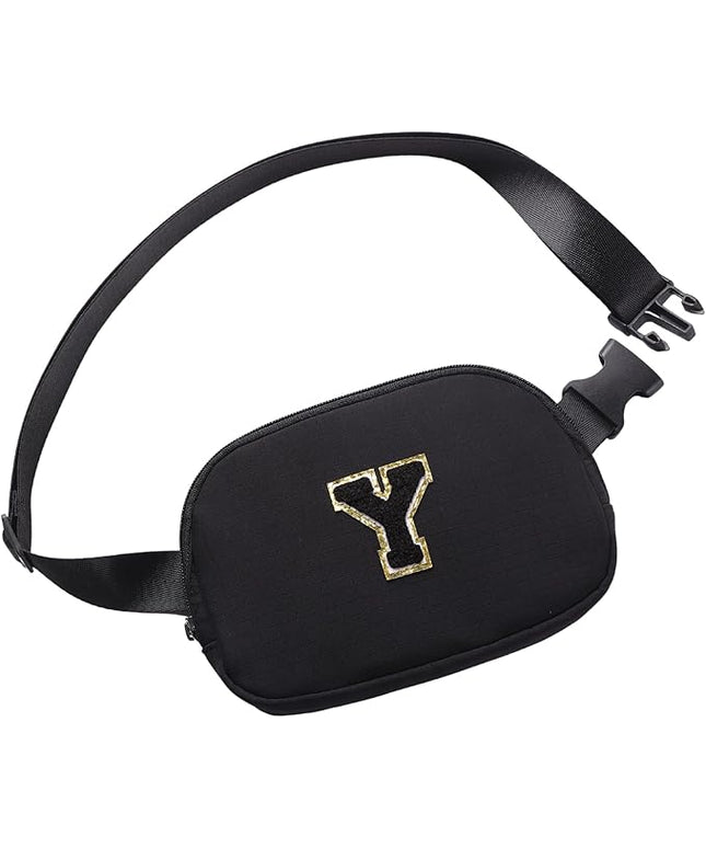 Glratn Initial Letter Belt Bag Crossbody Bags Fanny Pack For Girls，Birthday Gifts for 6 7 8 9 10 11 12 13 14 15 Year Old Girls,Purse for Kids,Cute Teen Trendy Stuff Travel Essentials.（Black-Y）