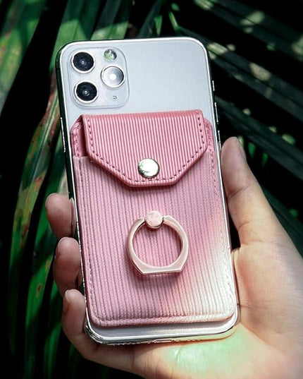 Card Holder & Ring Stand for Smartphones, Stick-on Wallet for iPhone & Android, Adhesive Credit Card Sleeve