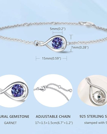 FANCIME Love Bracelet 925 Sterling Silver Infinity Birthstone Bracelets for Women Fine Jewelry Birthday Christmas Gifts for Her Mom Wife, Chain Length 6.7"+1.2" Extend