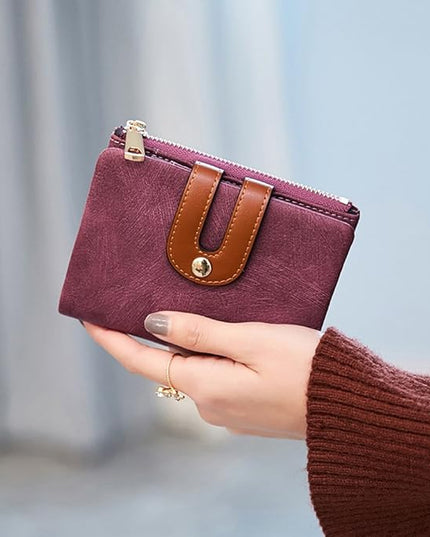 AOXONEL Women's Rfid Small Bifold Leather Wallet Ladies Mini Zipper Coin Purse id card Pocket,Slim Compact Thin