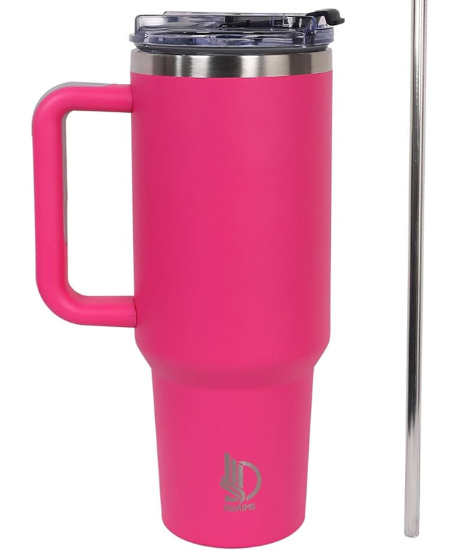 40oz Insulated Tumbler with Handle, Leakproof Straw Lid & Carry Handle - Double Wall Vacuum Insulation Keeps Ice 24 Hours, BPA Free Stainless Steel Water Bottle (Razzmatazz)