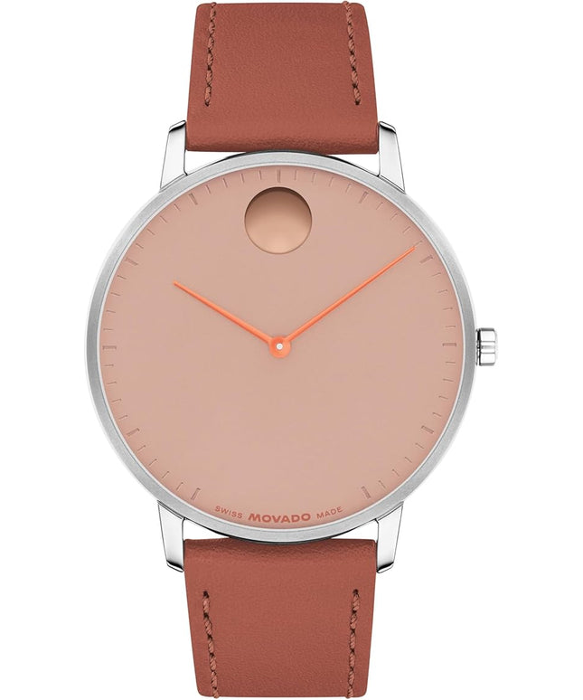 Movado Face Watch - Swiss Quartz, Leather Strap - Classic, Timeless Luxury Fashion Timepiece for Him or Her - 41mm