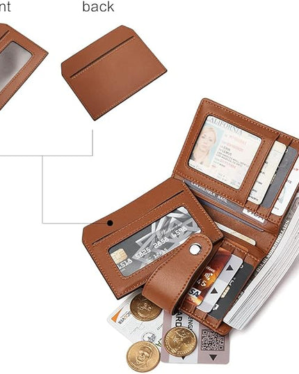 BOSTANTEN Women Leather Wallet RFID Blocking Small Bifold Zipper Pocket Wallet Card Case Purse with ID Window