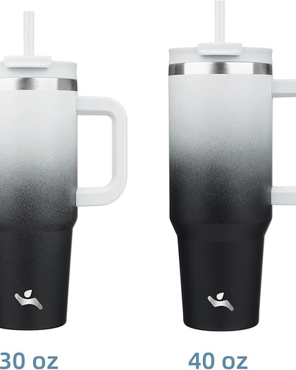 40 oz Tumbler with Handle and 2 Straws,2 in 1 Lid Insulated Water Bottle Stainless Steel Travel Coffee Mug,Day Night