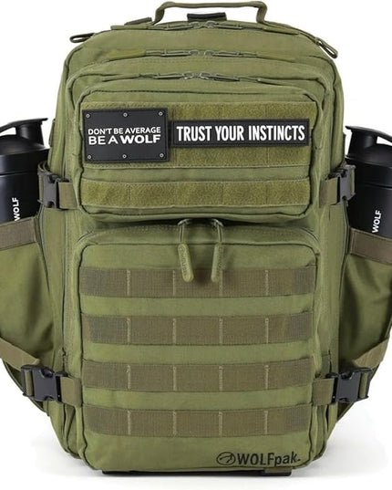 WOLFpak 35L Athletic Gym Backpack - Durable 1000D Waterproof Oxford Material with MOLLE Webbing, Laptop Pocket & Dual Cup Holders, Durable Fitness/Travel/Military Daypack (OD Green)