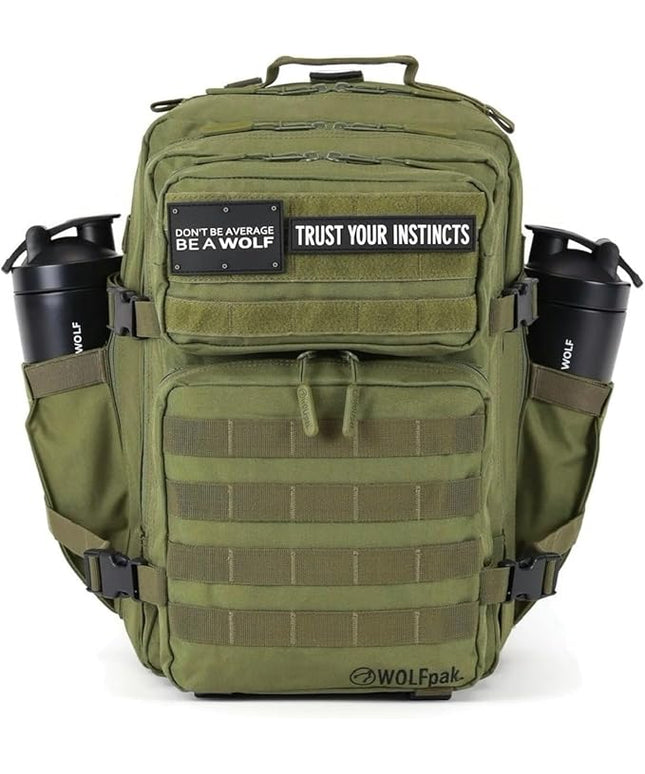 WOLFpak 35L Athletic Gym Backpack - Durable 1000D Waterproof Oxford Material with MOLLE Webbing, Laptop Pocket & Dual Cup Holders, Durable Fitness/Travel/Military Daypack (OD Green)