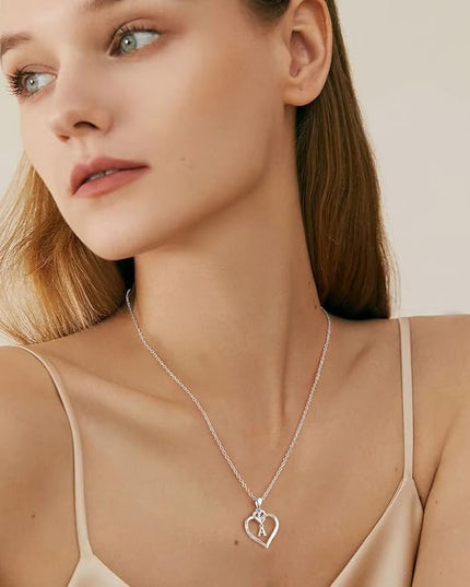 STORUP Christmas Gifts for Women Teen Girls - Heart Initial Necklaces for Women Girls, 14K-Gold-Plated Cubic Zirconia Initial A-Z Pendant Dainty Heart Necklaces for Teen Girl Jewelry Birthday Gifts