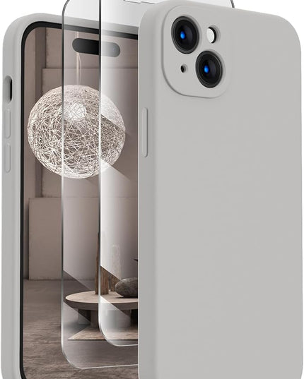 FireNova Designed for iPhone 15 Case, Silicone Upgraded [Camera Protection] Phone Case with [2 Screen Protectors], Soft Anti-Scratch Microfiber Lining Inside, 6.1 inch, Natural Titanium