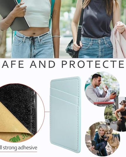 Phone Wallet Stick On, Leather Phone Card Holder, Credit Card Holder for Phone Case Compatible with iPhone, Samsung and Android - White, Blue