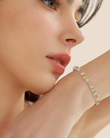 Birthstone Tennis Bracelets for Women White Gold Sterling Silver Gemstone Bracelets Adjustable Chain 6-9 Inchs Jewelry Anniversary Birthday Gifts for Women Mom Wife Her