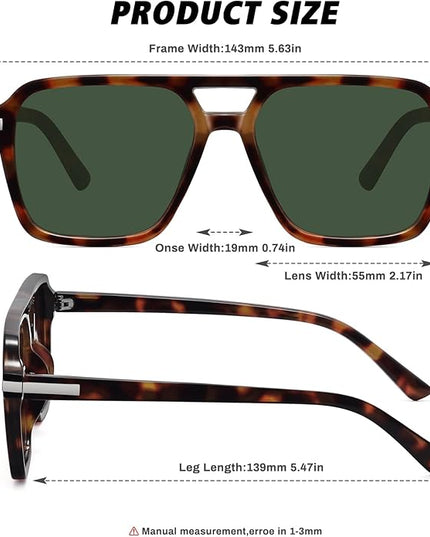 Retro Aviator Sunglasses for Women Men Trendy Classic Square 70s 80s 90s Vintage Shades Double Bridge Aviators FZN813