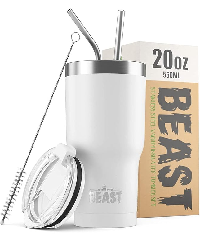 Beast 20 oz Tumbler Stainless Steel Vacuum Insulated Coffee Ice Cup Double Wall Travel Flask (Arctic White)
