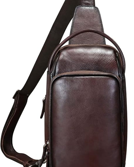 Genuine Leather Sling Bag Retro Crossbody Backpack Handmade Chest Shoulder Hiking Daypack Fanny Purse