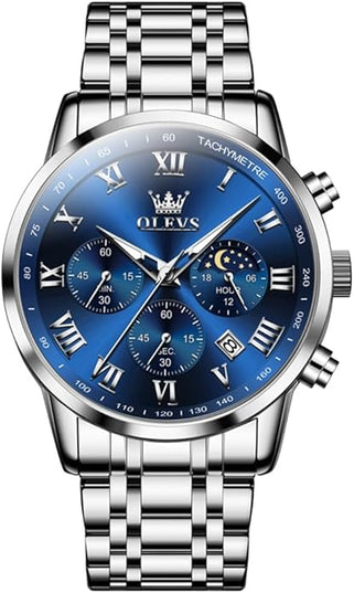 OLEVS Mens Watch Luxury Big Face Stainless Steel Analog Quartz Multifunctional Waterproof Luminous Date Two Tone Fashion Dress Wrist Watches for Man