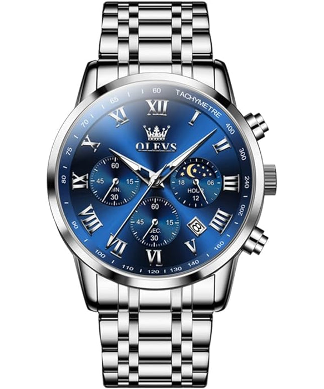OLEVS Mens Watch Luxury Big Face Stainless Steel Analog Quartz Multifunctional Waterproof Luminous Date Two Tone Fashion Dress Wrist Watches for Man