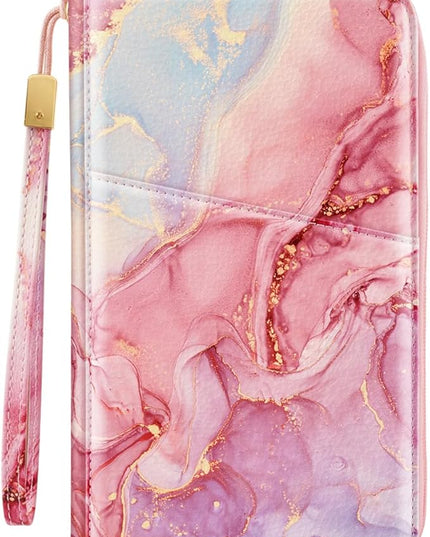 Family Passport Holder Wallet RFID Blocking Document Organizer PU Leather Mulit-purpose Travel Wallet Credit Cards Case for Women Men,Red Marble