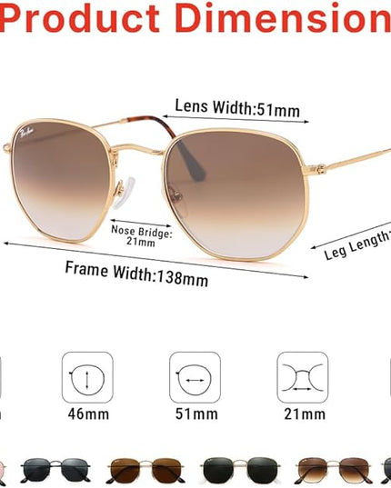 Pro Acme Small Square Sunglasses for Women Men 100% Real Glass Lens Hexagonal Frame