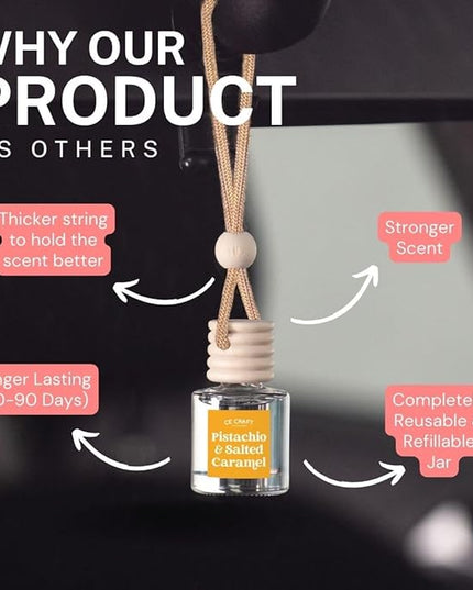 C&E Craft Co Hanging Car Air Freshener Diffuser 2 Pack, Long Lasting Fragrance Oil Car Freshener, Glass Bottle Auto Air Freshener, Made in USA (Pistachio & Salted Caramel)