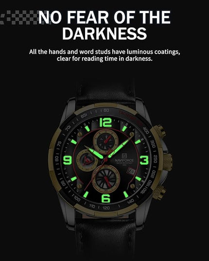 NAVIFORCE Sport Watches for Men Analog Quartz Chronograph Leather Strap Wrist Watch