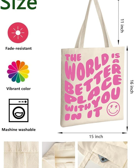 AUSVKAI Canvas Tote Bag Aesthetic for Women, Cute Cloth Cotton Bags for College Shopping Beach Grocery and Trendy Gifts