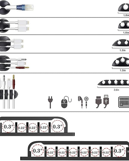 ELII 302PCS Cable Management Kit 4 Cable Sleeve,45Cable Clips,11Cable Holders,22 Roll Cable Organizer Straps and 200 Fastening Cable Ties,20 Cable Zip Tie Mounts Computer Under Desk (Black)