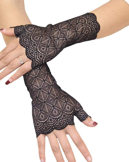 Women's Short Lace Gloves Fingerless for Driving Wedding Wrist Length Bridal Prom Gloves