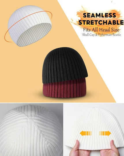Heniho Winter Wool Beanies for Men Women, Warm Plain Toboggan Hats Ski Running Knit Skull Cap